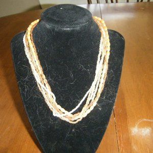 16" Brown and White Beaded Necklace